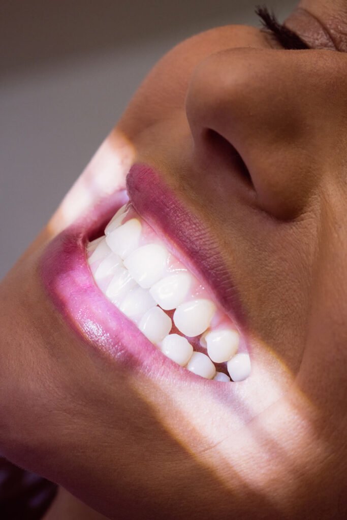 a close up of a woman's mouth